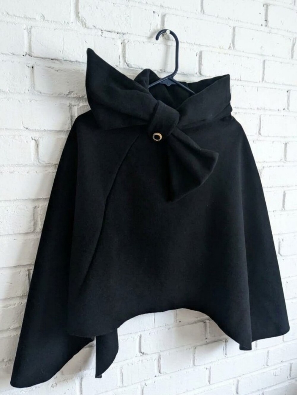 Women's Black Bow Collar Cape Jacket